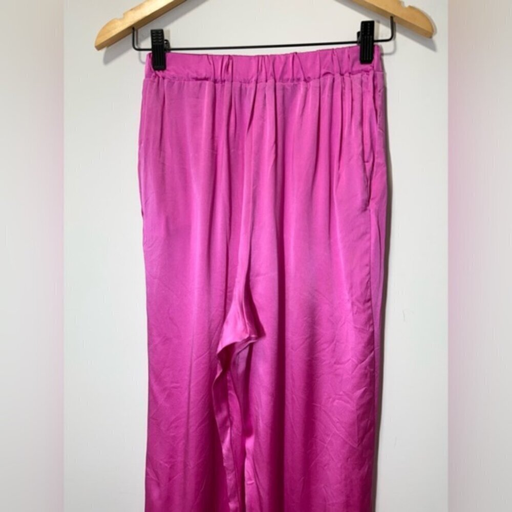 Intermix Backgrounde NYC Logan Silk-Charmeuse Joggers Pink size P - Picture 9 of 11